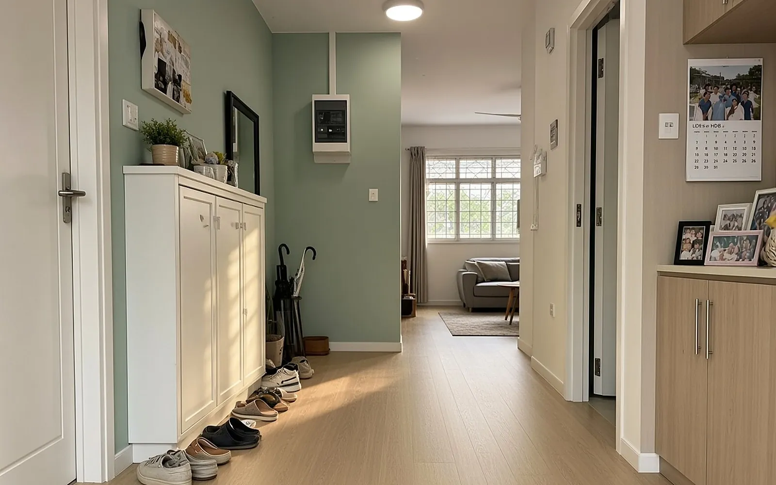 HDB entryway after, Honey Oak SPC flooring