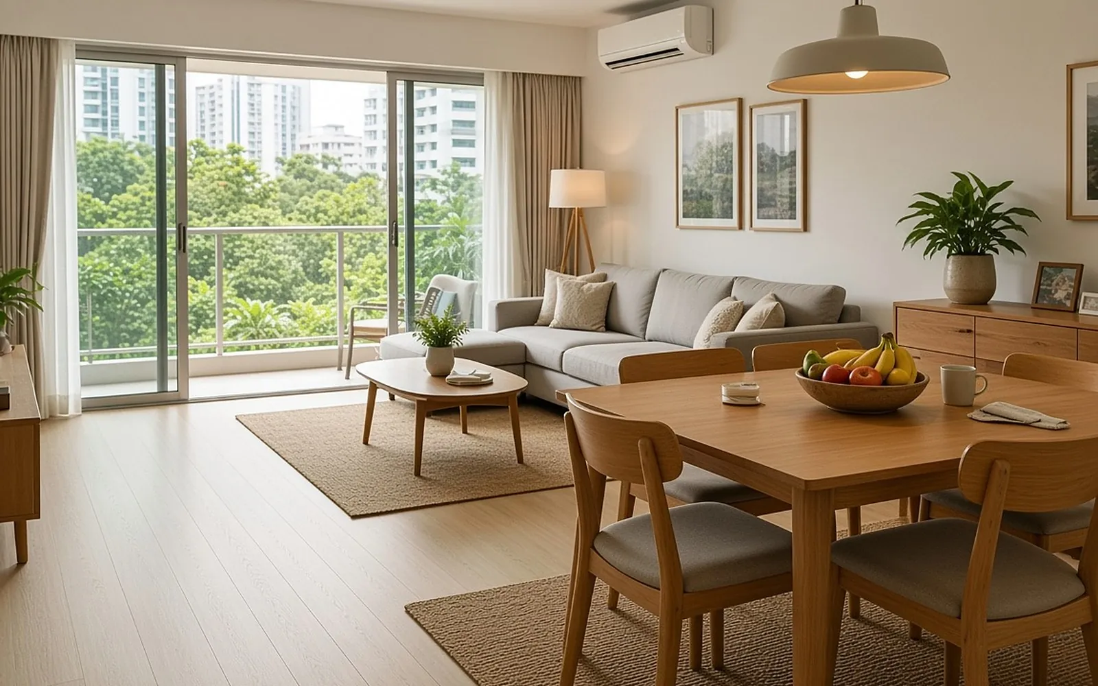 Condo living and dining after, Ivory Oak SPC flooring