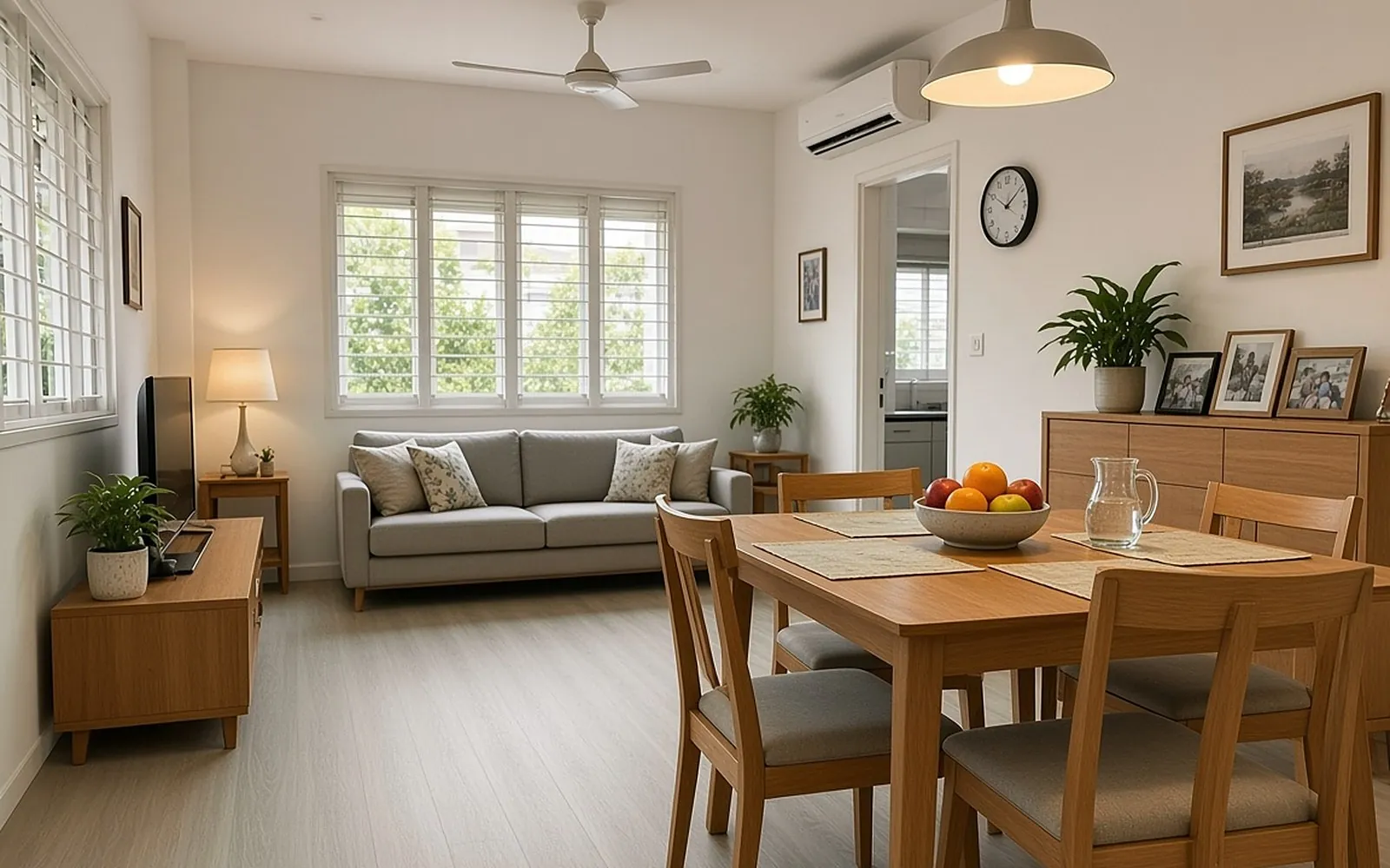 HDB dining area after, Soft Willow SPC flooring
