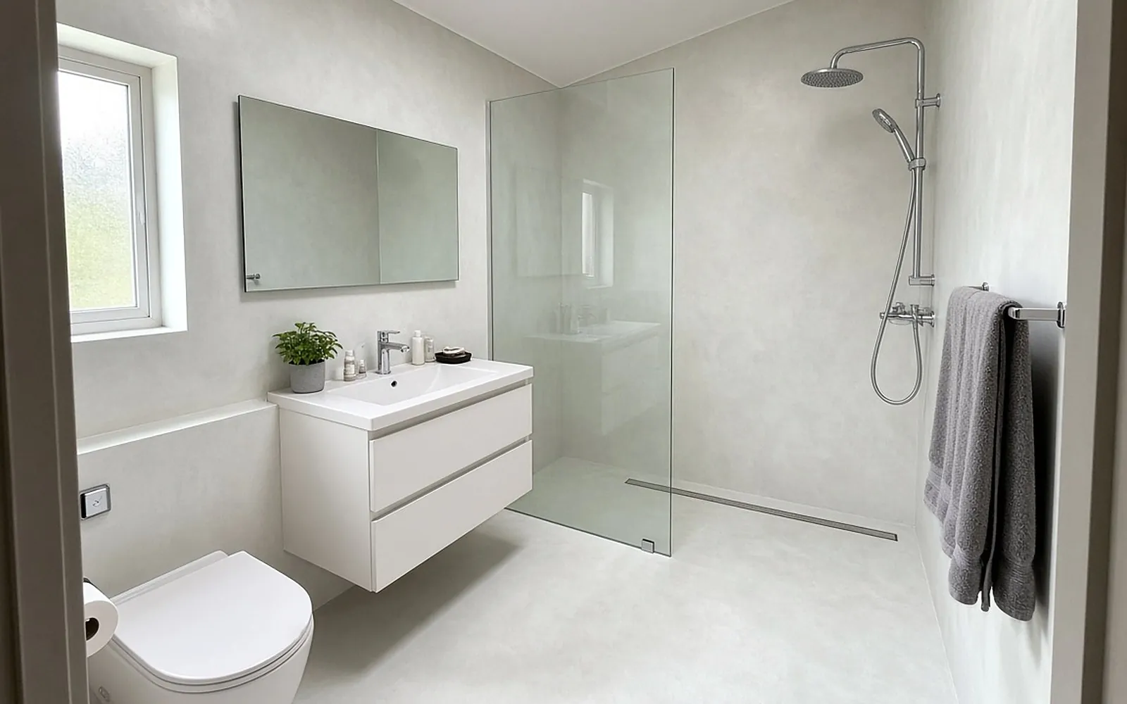 HDB master bathroom after: seamless Pearl microcement